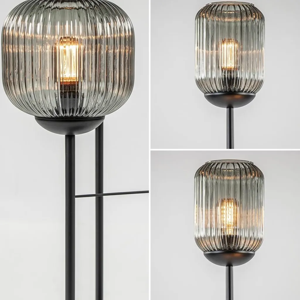 3-Lichts vloerlamp met smoke glazen kappen reliëf>Straluma New