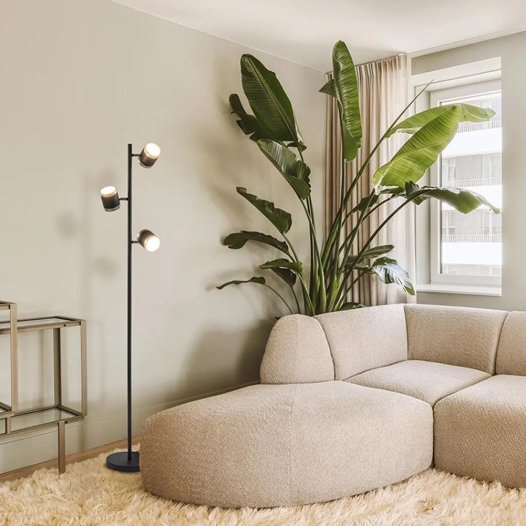 3-Lichts vloerlamp zwart/goud met dimbare spots>Straluma New