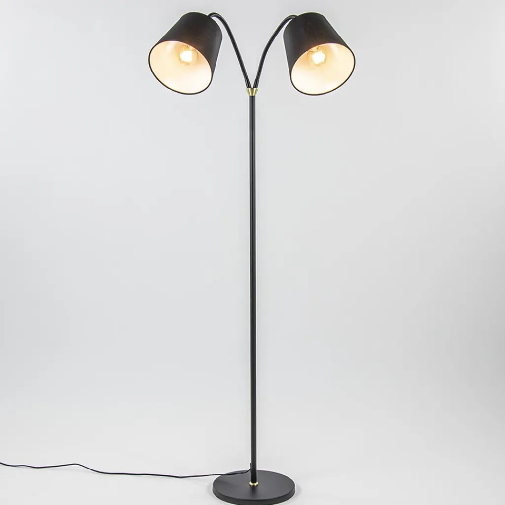 2-Lichts vloerlamp zwart/goud met flexibele armen>Straluma Fashion