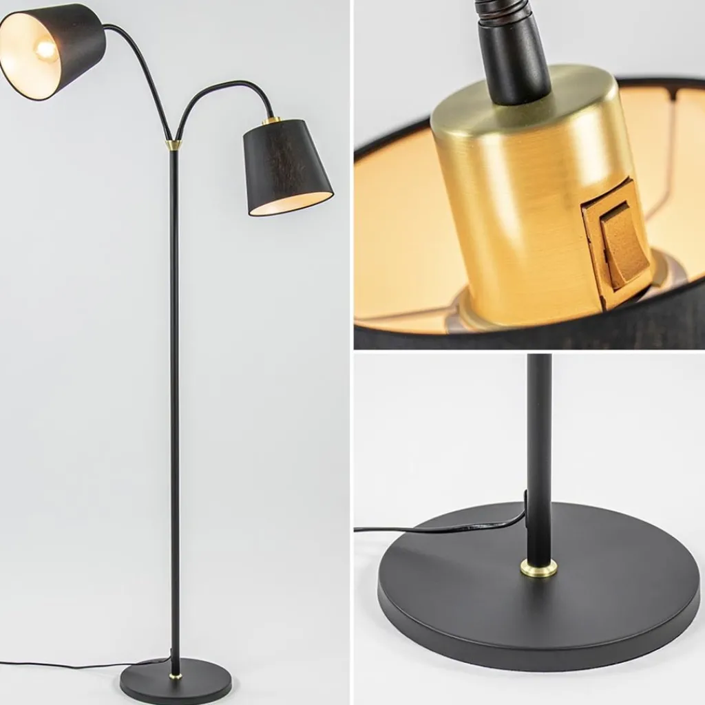 2-Lichts vloerlamp zwart/goud met flexibele armen>Straluma Fashion
