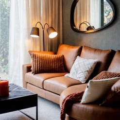 2-Lichts vloerlamp zwart/goud met flexibele armen><noscript><img width=