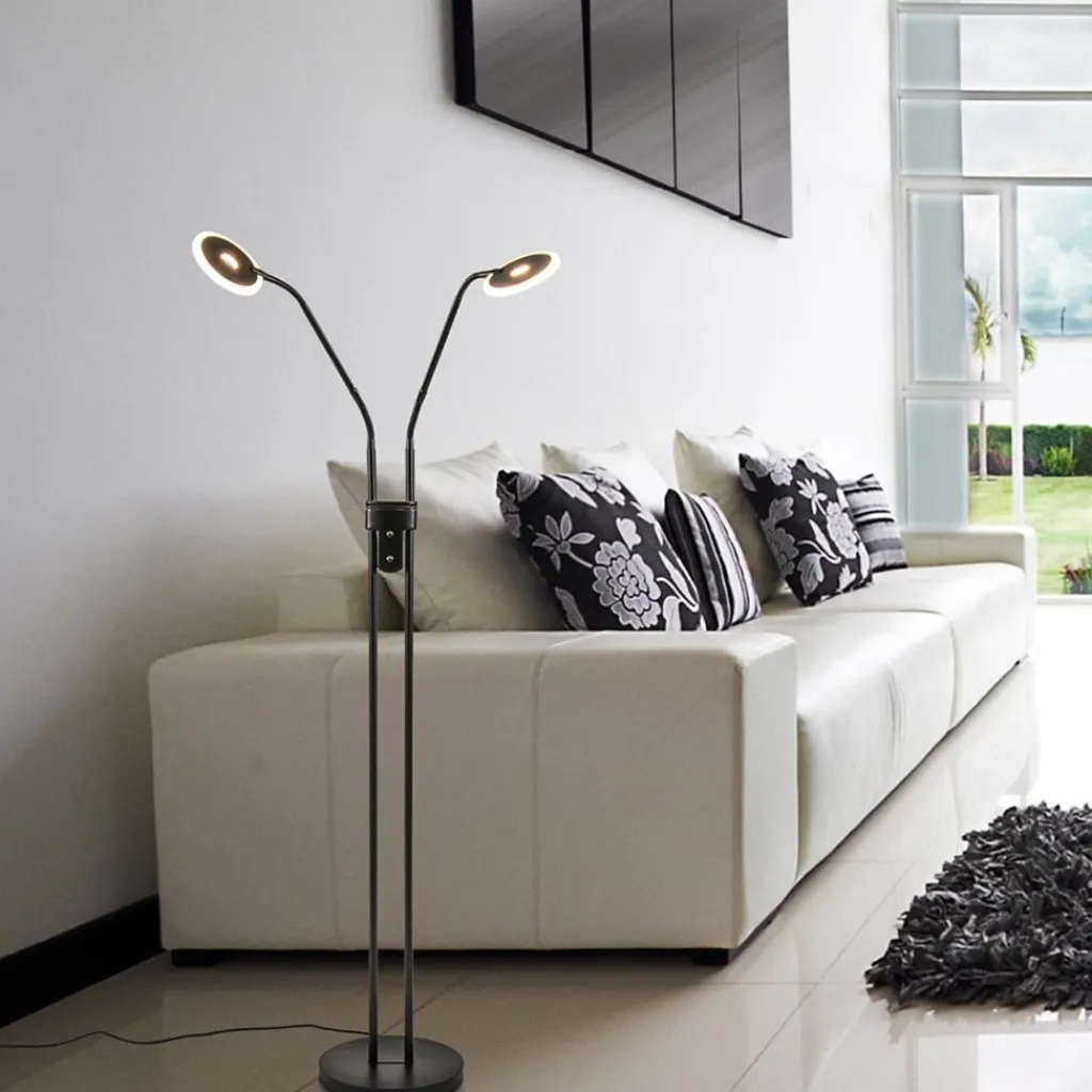 2-Lichts vloer/leeslamp zwart met dimbaar LED>Straluma Hot