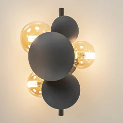 3-Lichts wandlamp grijs/goud met amber glas><noscript><img width=