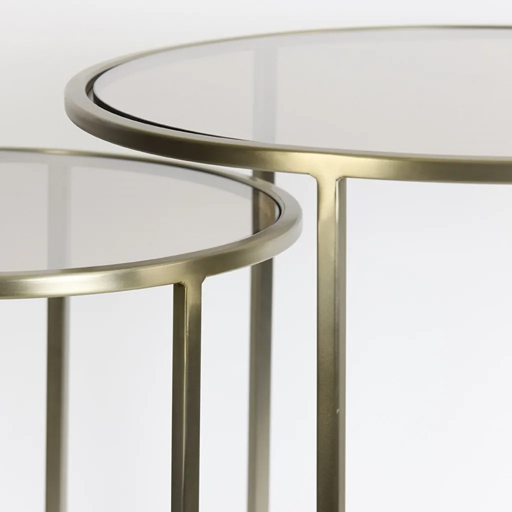 Light and Living bijzettafel Duarte set van 2 goud met bruin glas>Straluma Cheap