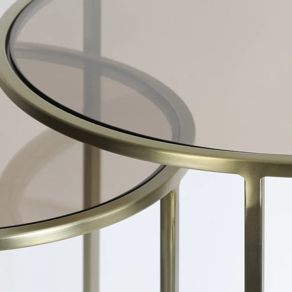 Light and Living bijzettafel Duarte set van 2 goud met bruin glas>Straluma Cheap