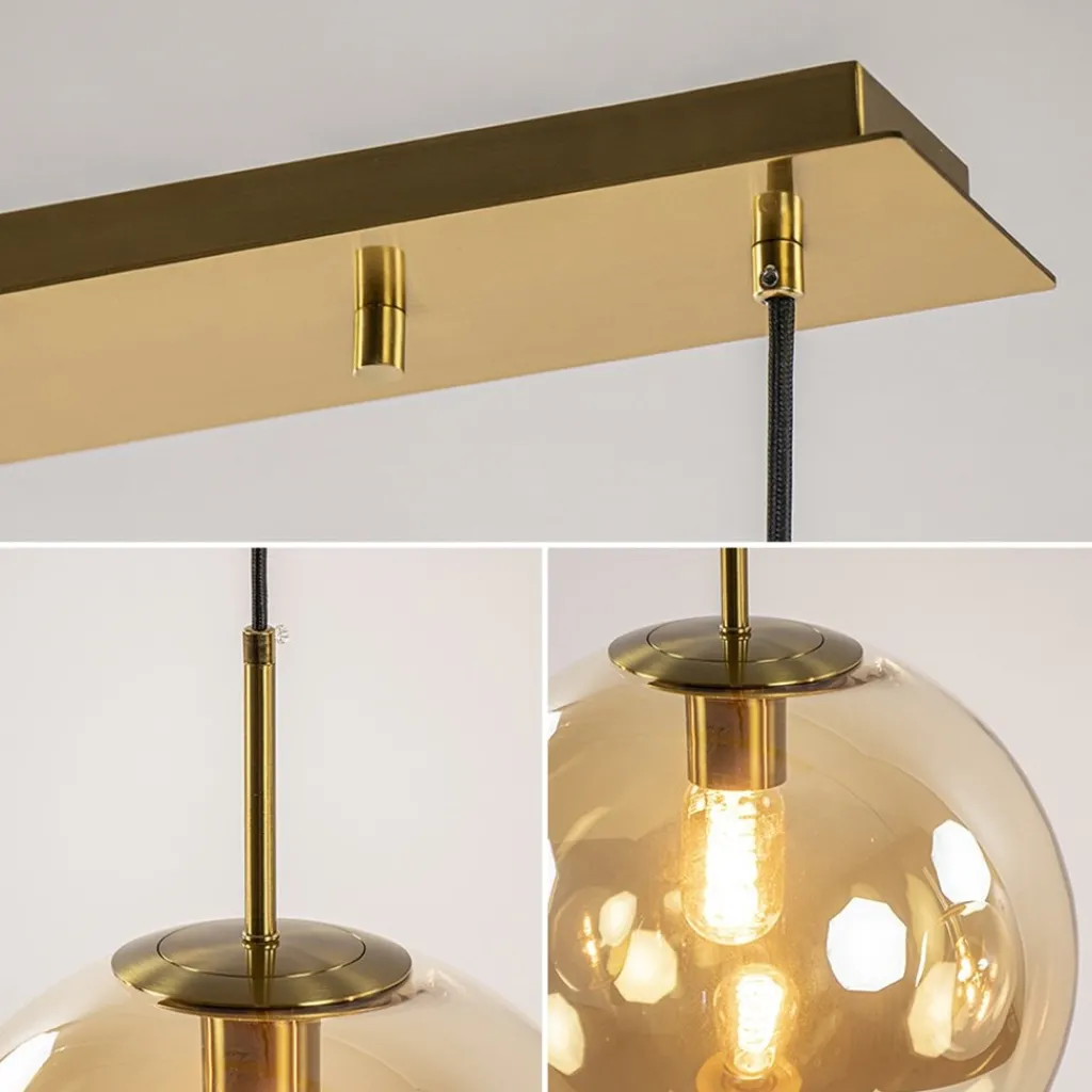 Light and Living hanglamp Medina 3L goud met amber glas>Straluma Fashion