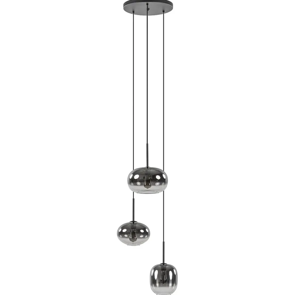 Luxe 3-lichts hanglamp rond met smoke glazen kappen>Straluma New