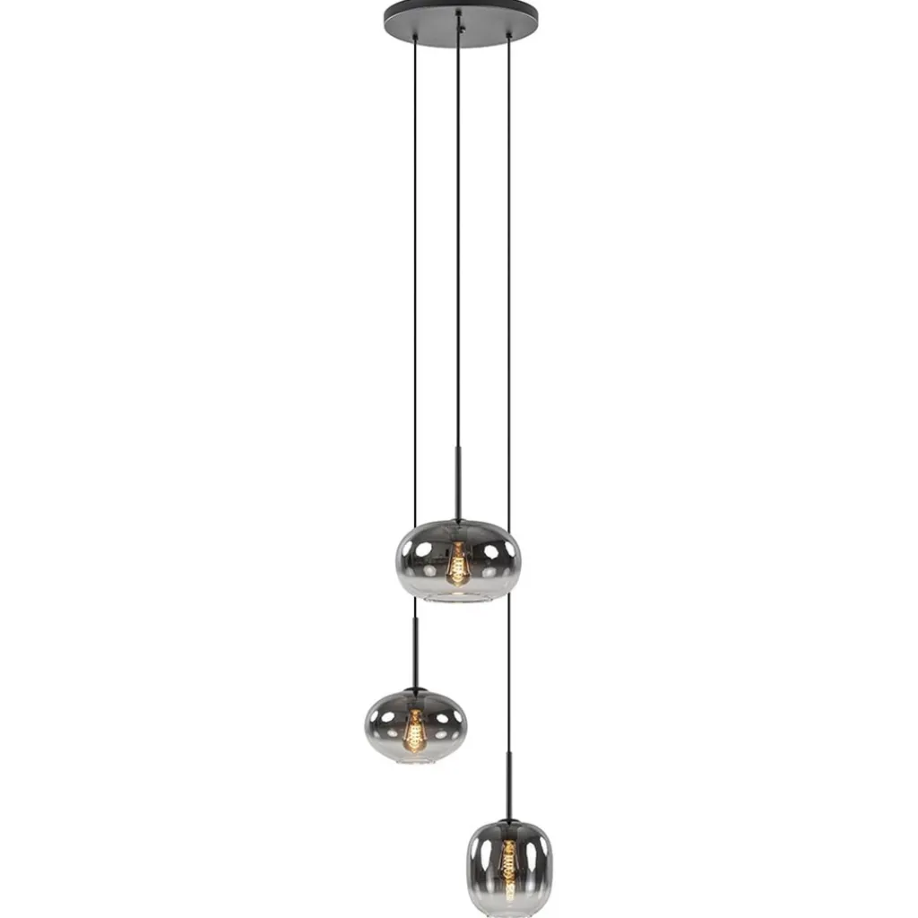 Luxe 3-lichts hanglamp rond met smoke glazen kappen>Straluma New