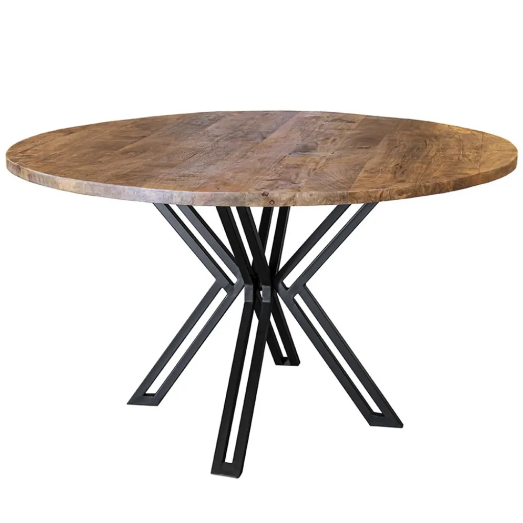 Mango houten eettafel rond met zwarte poot 130 cm>Straluma Sale