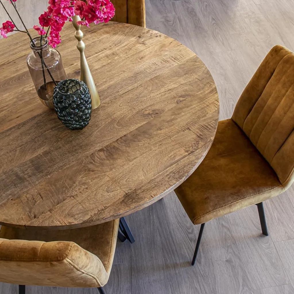 Mango houten eettafel rond met zwarte poot 130 cm>Straluma Sale