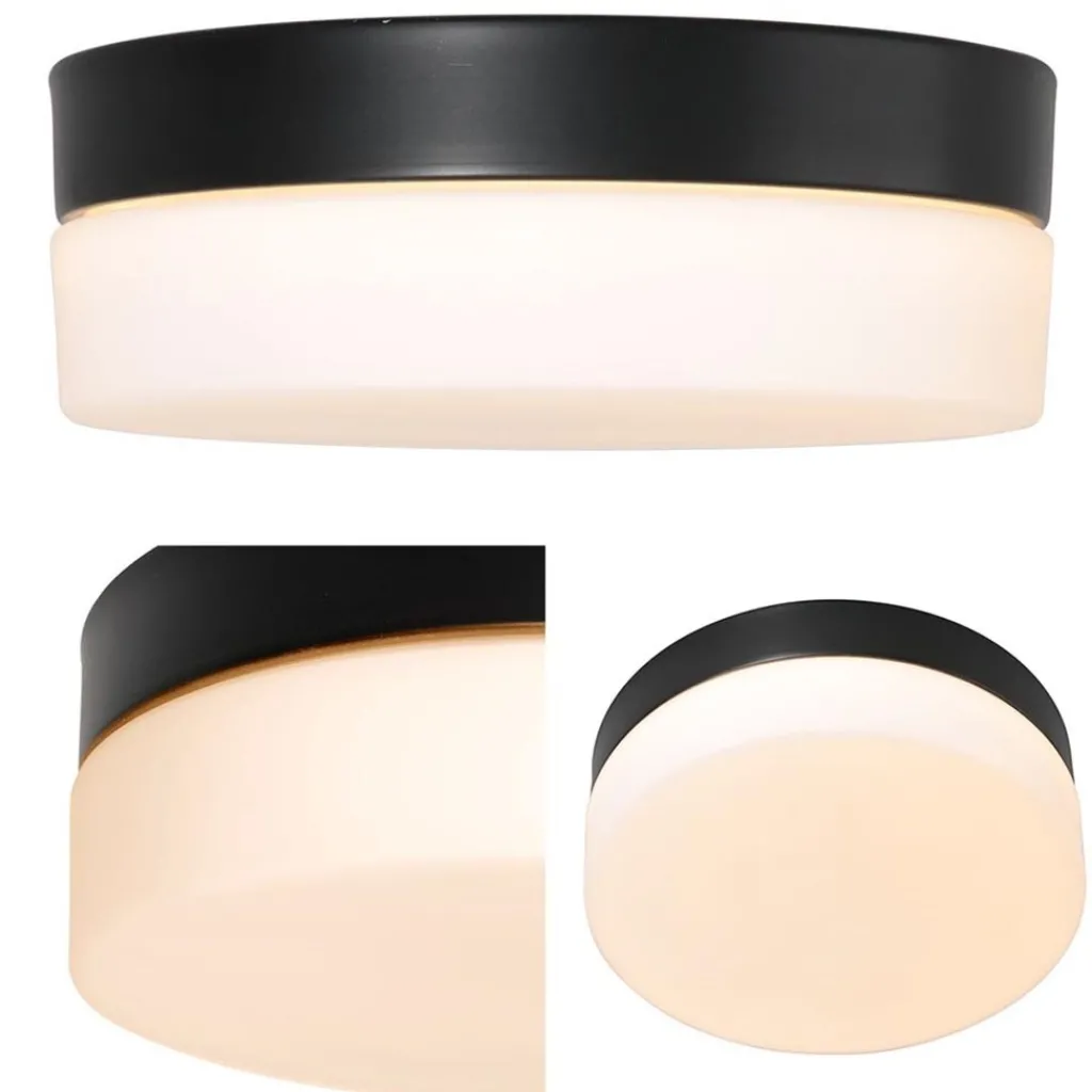 Mat zwarte LED plafondlamp met wit glas IP44 dimbaar>Straluma Hot