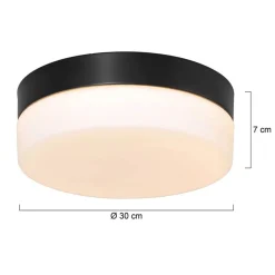 Mat zwarte LED plafondlamp met wit glas IP44 dimbaar><noscript><img width=