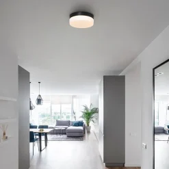 Mat zwarte LED plafondlamp met wit glas IP44 dimbaar><noscript><img width=