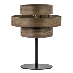 Mat zwarte tafellamp met walnoot houten kap>Straluma Online