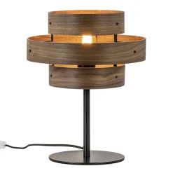 Mat zwarte tafellamp met walnoot houten kap>Straluma Online
