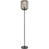 Mat zwarte vloerlamp met ruwe houten kap>Straluma Discount