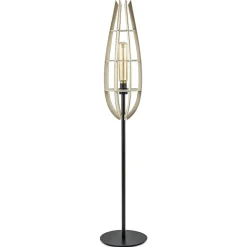 Mat zwarte vloerlamp met houten kap naturel>Straluma Cheap