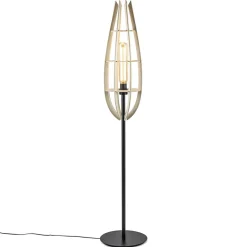 Mat zwarte vloerlamp met houten kap naturel>Straluma Cheap