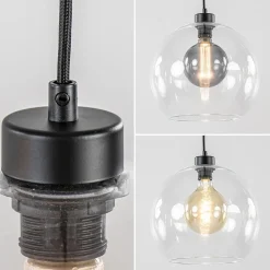 Moderne eettafelhanglamp zwart met helder glas><noscript><img width=