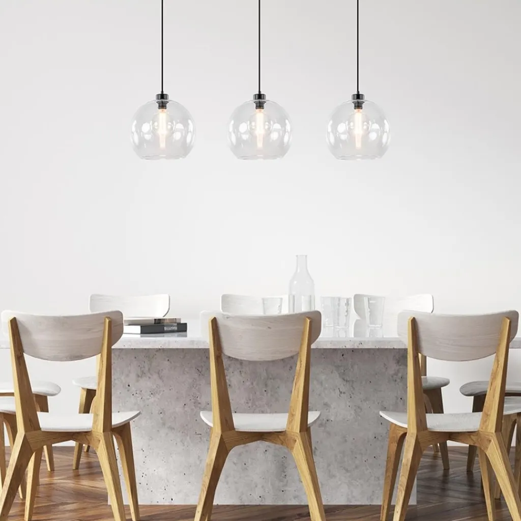 Moderne eettafelhanglamp zwart met helder glas>Straluma Best Sale