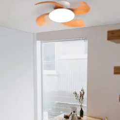 Moderne LED plafondventilator wit met houten bladen><noscript><img width=