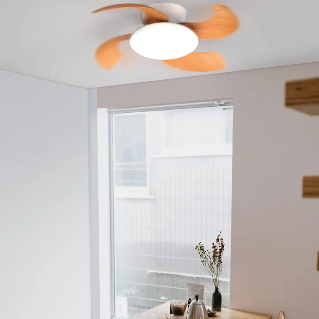 Moderne LED plafondventilator wit met houten bladen>Straluma Discount