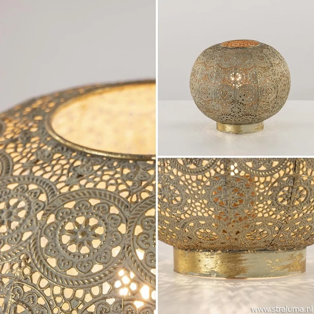 Oosterse tafellamp rond antiek messing>Straluma Hot