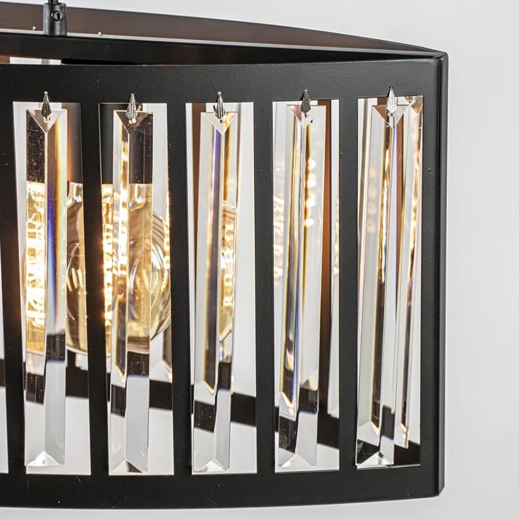 Ovale hanglamp mat zwart met facet geslepen glas>Straluma Online