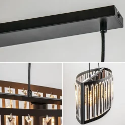 Ovale hanglamp mat zwart met facet geslepen glas><noscript><img width=