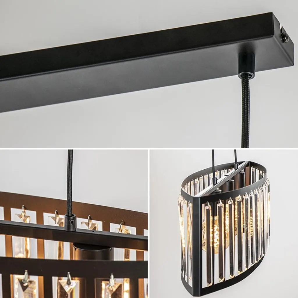 Ovale hanglamp mat zwart met facet geslepen glas>Straluma Online