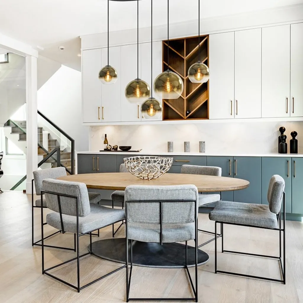 Ovale 5-lichts hanglamp met glazen bollen gold gradient>Straluma Hot