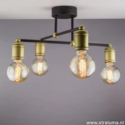 *Plafondlamp basic 4L e27 zwart/brons><noscript><img width=