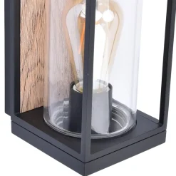 Rechthoekige buitenlamp zwart met houtlook en glas>Straluma Store
