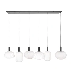 Retro 6-lichts hanglamp opaal glas met relief>Straluma Store
