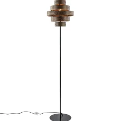 Retro vloerlamp zwart met walnoot houten kap>Straluma Hot