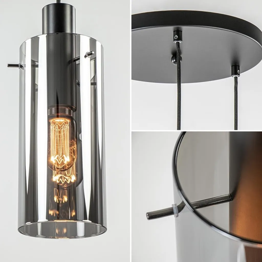 Ronde 3-lichts hanglamp met cilinder smoke glas>Straluma New