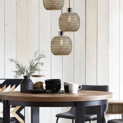 Ronde 3-lichts hanglamp zwart met bamboe kappen><noscript><img width=
