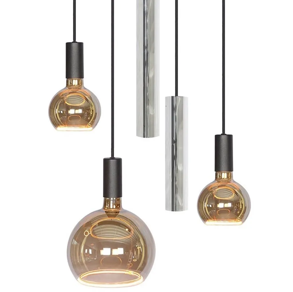 Ronde 5-lichts hanglamp zwart met nikkel>Straluma Discount