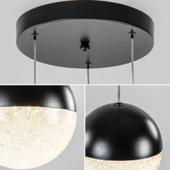 Ronde 3-Lichts LED hanglamp met zwarte bollen dimbaar><noscript><img width=