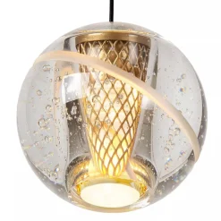 Ronde 5-lichts LED hanglamp goud met helder glas><noscript><img width=