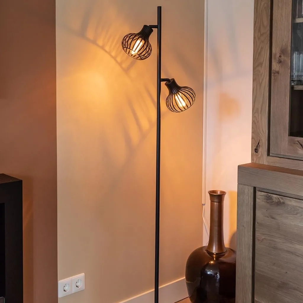 Scandinavische 2-lichts vloerlamp met draadkapjes>Straluma Online