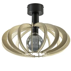 Scandinavische plafondlamp mat zwart met houten kap>Straluma Clearance