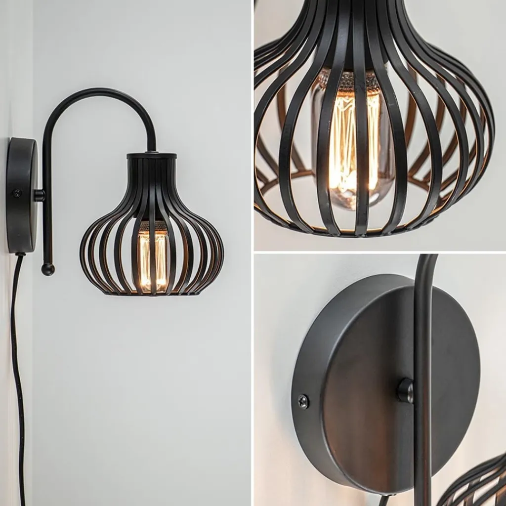 Scandinavische wandlamp mat zwart met snoer>Straluma Best