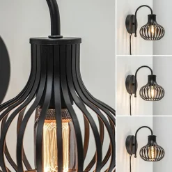 Scandinavische wandlamp mat zwart met snoer><noscript><img width=