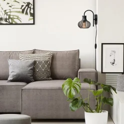 Scandinavische wandlamp mat zwart met snoer><noscript><img width=