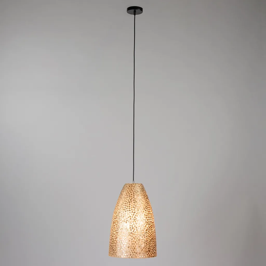 Schelpen hanglamp goud rond>Straluma Store