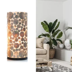 Schelpen tafellamp cilinder goud/bruin><noscript><img width=