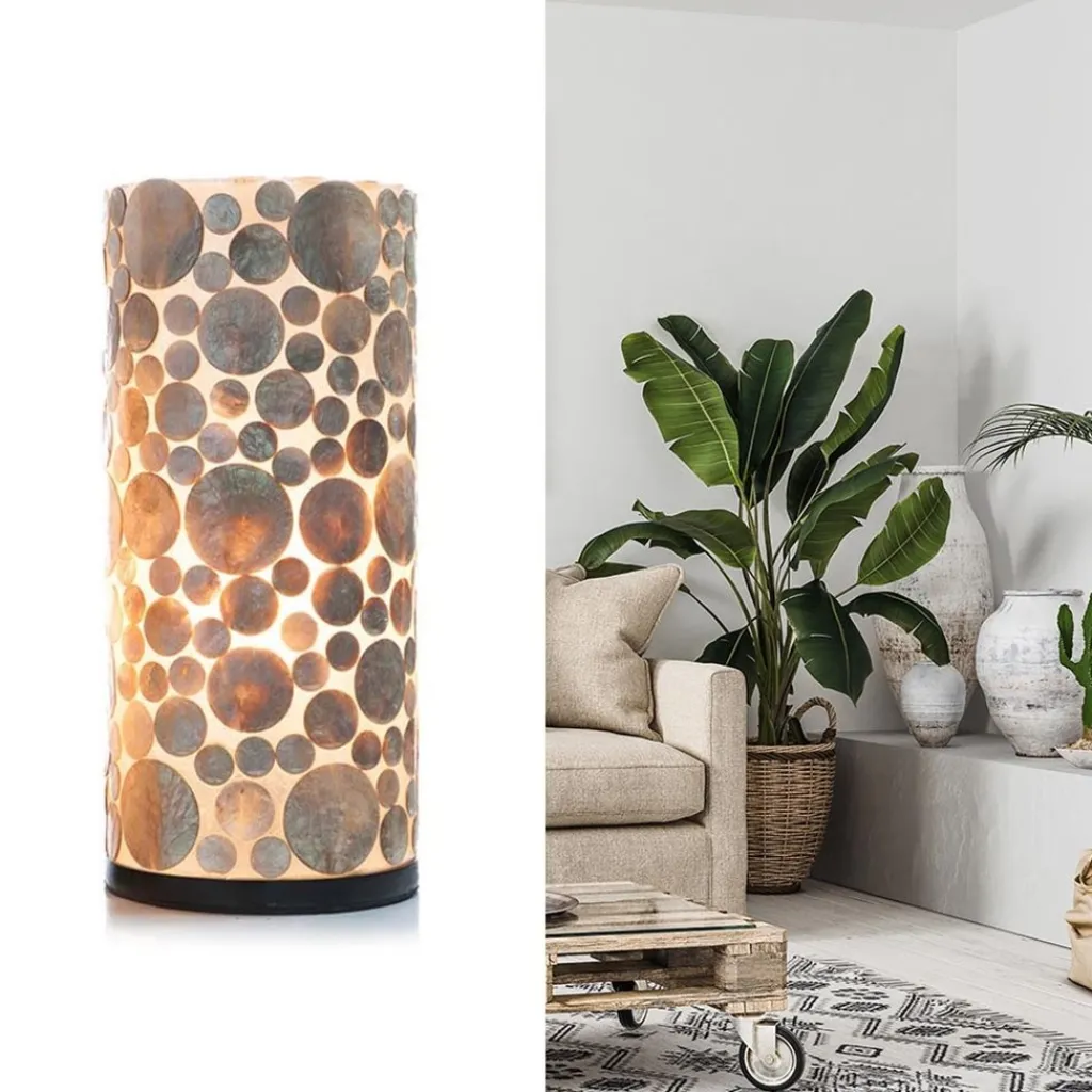 Schelpen tafellamp cilinder goud/bruin>Straluma Hot