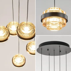 Sfeervolle 5-lichts hanglamp zwart/champagne inclusief LED><noscript><img width=