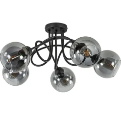 Sierlijke plafondlamp zwart met smoke glazen bollen>Straluma Discount